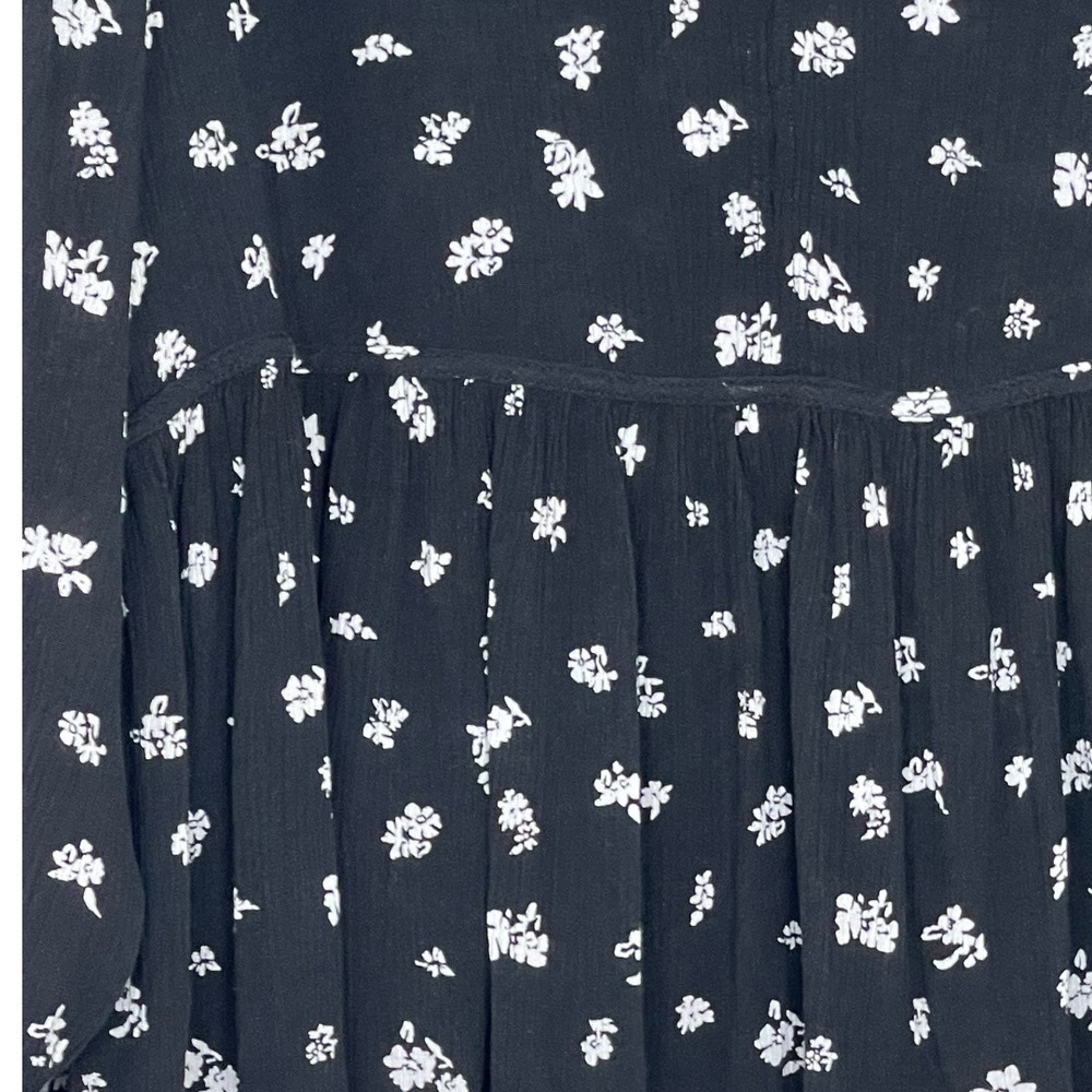 SO Floral Babydoll Blouse Womens XL Black‎ White Excellent Peplum Rayon Tie Neck - Picture 5 of 13